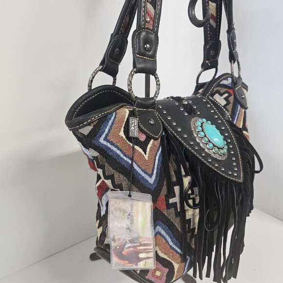 Montana West Shoulder Bag Western Southwestern Tapestry Boho Black NWT - Picture 2 of 10